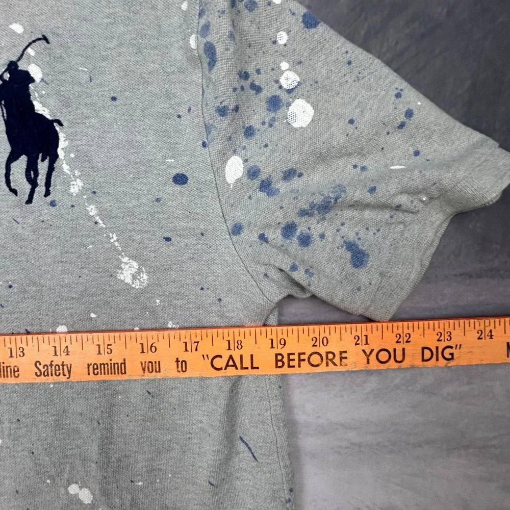 Polo Ralph Lauren Paint‎ Splatter Big Pony Polo Shirt Grey M Y2K Streetwear